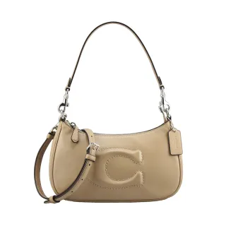 【COACH】中小型款-新款浮雕立體大C美型手提/肩背/斜背包(奶茶)