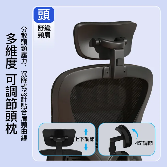 【極美家居】升級款人體工學辦公椅 附頭枕黑色款(辦公椅 書桌椅 椅子 旋轉椅 升降椅 會議椅 辦公室椅)