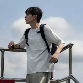 【plain-me】任選★男女款 重磅純棉寬版好感短袖TEE(短T 素面 素色 寬鬆 落肩 口袋 休閒上衣 PLN0041)