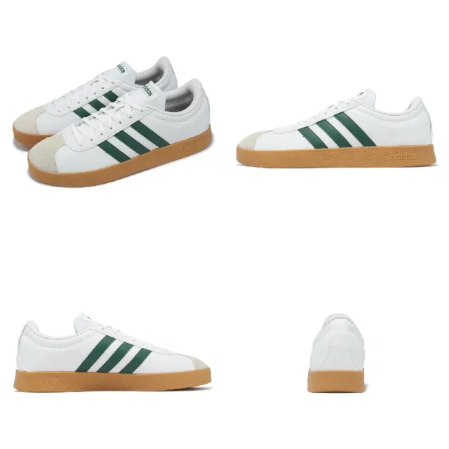 【adidas 愛迪達】休閒鞋 VL Court Base 男鞋 白 綠 麂皮 復古 膠底 愛迪達(ID3710)