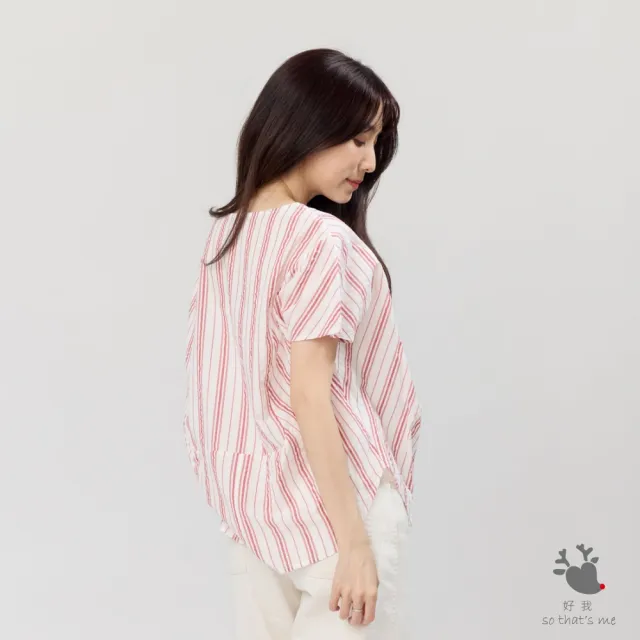 【so that’s me 好我】Debbie 方型小蓋袖拼接棉質上衣(紅白條)