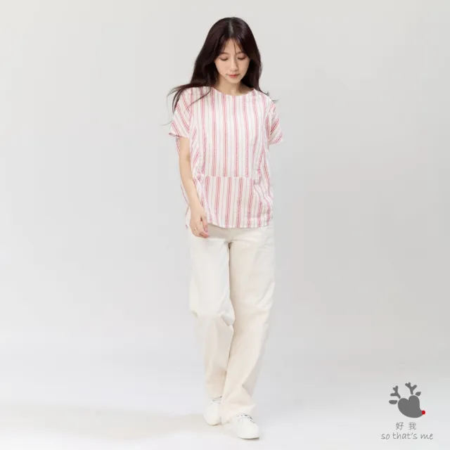 【so that’s me 好我】Debbie 方型小蓋袖拼接棉質上衣(紅白條)