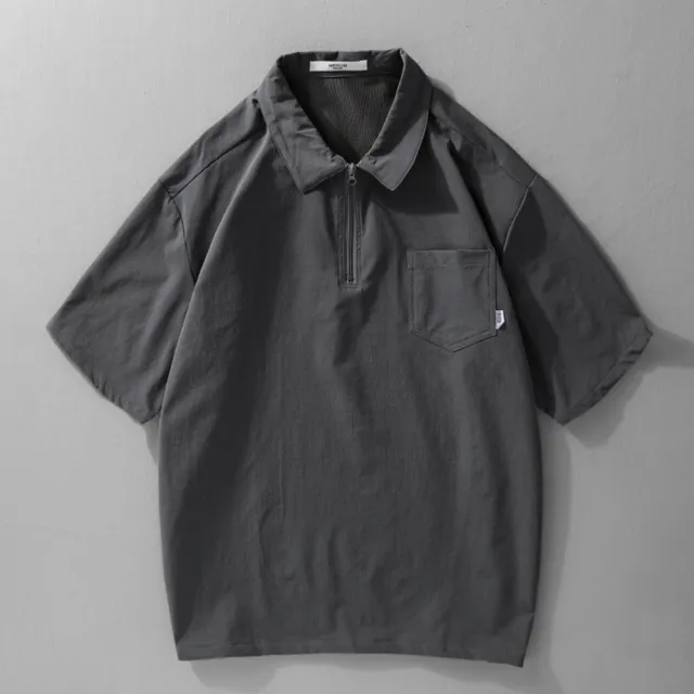 【巴黎精品】男POLO衫短袖上衣寬鬆襯衫高爾夫球衫休閒男裝(夏日潮流工裝拉鍊領男上衣3色n1kq90)