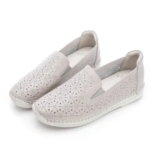 【GDC】幾何三角雕刻真皮懶人休閒平底鞋-灰(516256-06)