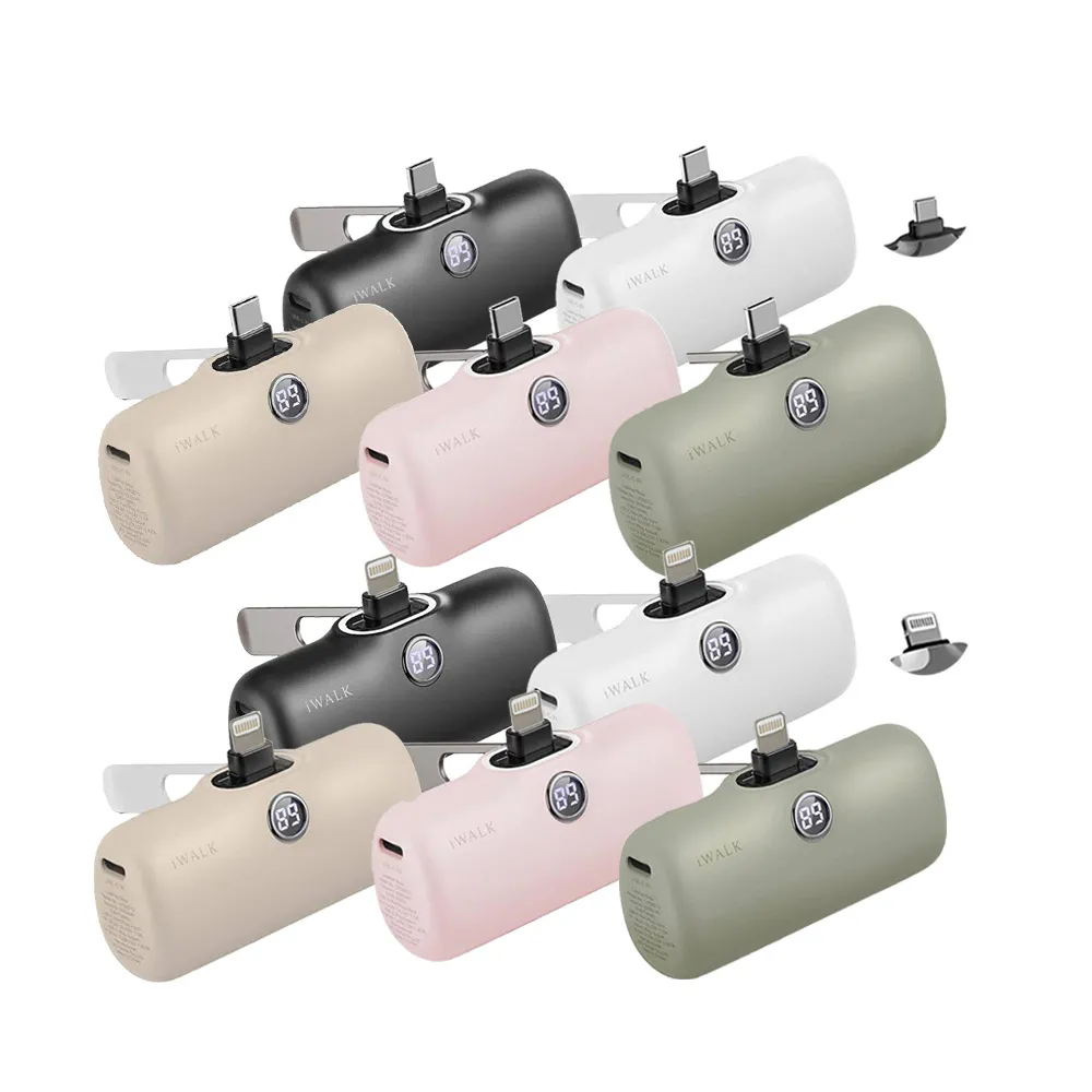 【iWALK】五代PRO版5000mAh直插式快充行動電源-快充15-20W-Type-C/Lightning(口袋型/最新金屬支架)