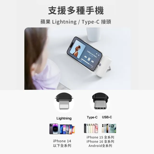 【iWALK】五代PRO版5000mAh直插式快充行動電源-快充15-20W-Type-C/Lightning(口袋型/最新金屬支架)