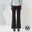 【MYVEGA 麥雪爾】MA打摺鬆緊後腰頭九分小喇叭褲-黑(日系/女長褲/女下身/女下著/西裝褲)
