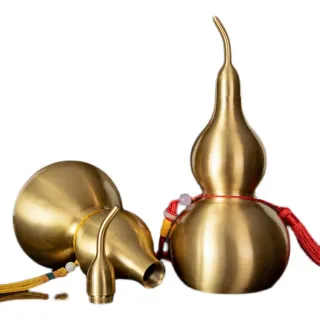 風水擺件 純黃銅葫蘆 小擺件 開口空心八卦銅葫蘆 招財掛件 客廳車載裝飾品 15CM(風水擺件 葫蘆)