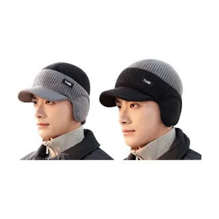 【Gordi】戶外騎行男士防風護耳帽 加絨毛線帽 保暖針織帽 鴨舌帽 冬季防寒帽