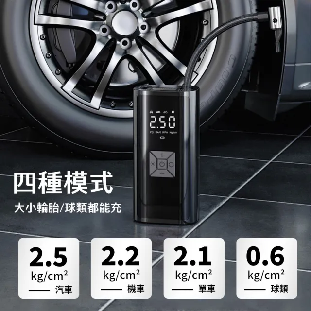 【JHS】快速充氣 無線輪胎打氣機 附四種充氣嘴(可當行充 電動打氣機 汽車/機車/自行車/球類適用)