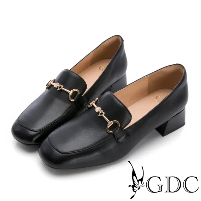 【GDC】小巧愛心馬銜釦經典必buy低跟樂福鞋-黑(514811-00)