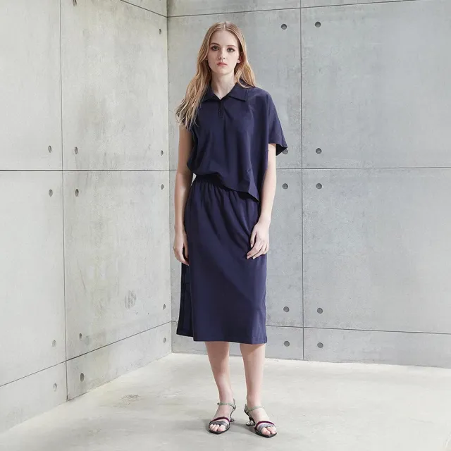 【ICHE 衣哲】Cop.Copine 法國原裝進口藏藍不對稱襯衫連身洋裝