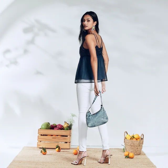 【ICHE 衣哲】Cop.Copine 法國原裝進口深藍蕾絲拼紗性感背心上衣