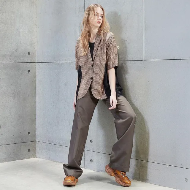 【ICHE 衣哲】Cop.Copine 法國原裝進口棕色格紋拼接西裝外套