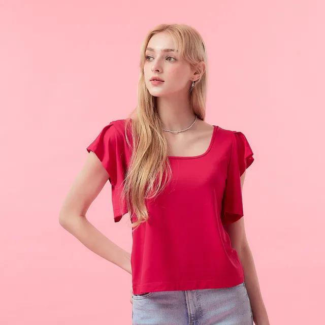 【ICHE 衣哲】Cop.Copine 法國原裝進口方領飄袖修身造型上衣