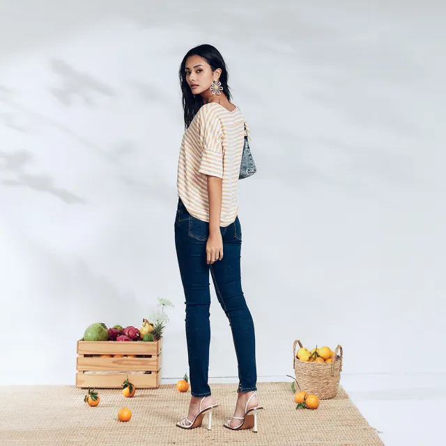 【ICHE 衣哲】Cop.Copine 法國原裝進口法式條紋V領寬鬆上衣