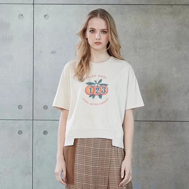 【ICHE 衣哲】Cop.Copine 法國原裝進口奶白色復古印花短袖T上衣