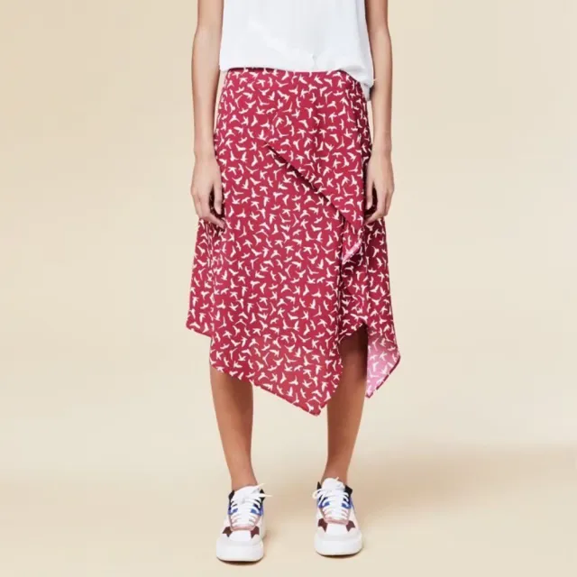 【ICHE 衣哲】Cop.Copine 法國原裝進口紅白飛燕印花不規則裙