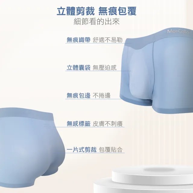 【MarCella 瑪榭】3件組-無痕/莫代爾/無縫抗菌男內褲(無痕內褲/無縫內褲/莫代爾內褲/男平口內褲/四角褲)
