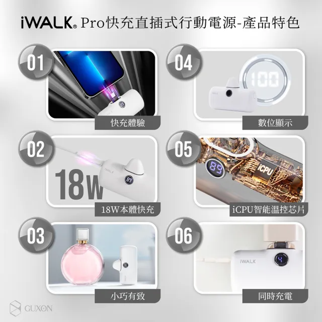 【iWALK】PRO 五代 4800mAh 快充直插式口袋行動電源(Lightning/Type-c接頭任選/具Wh標示)