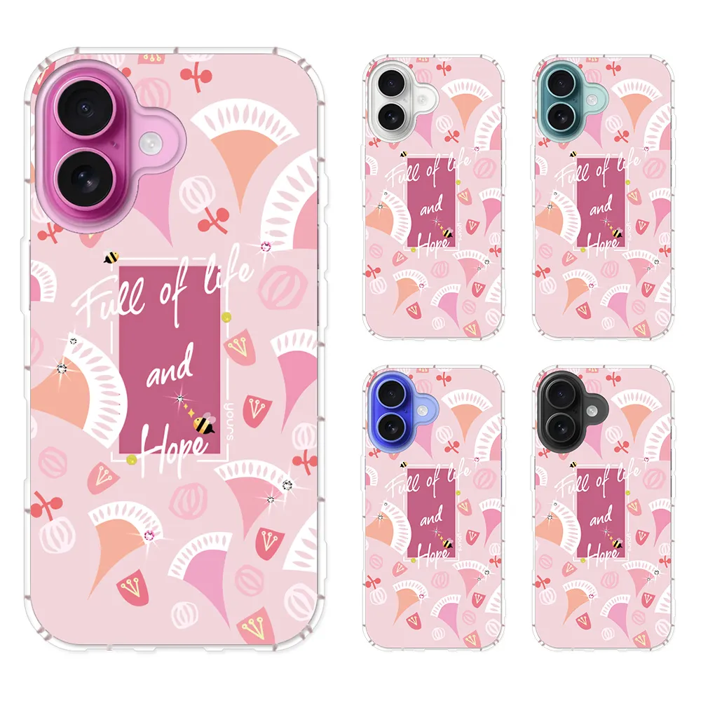 【YOURS】iPhone17/16/15/14/13/12系列 彩鑽防摔手機殼-韓紅花(Air/ProMax/Plus/mini/Pro/16e/11/SE3/XR)