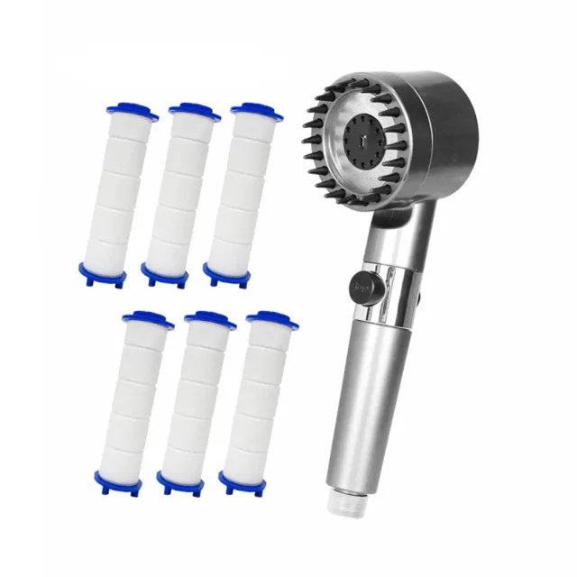 【樂居家】三段式頭皮按摩過濾蓮蓬頭-濾芯套裝組(一鍵止水/加壓噴槍/矽膠按摩/濾芯更換/過濾水質)