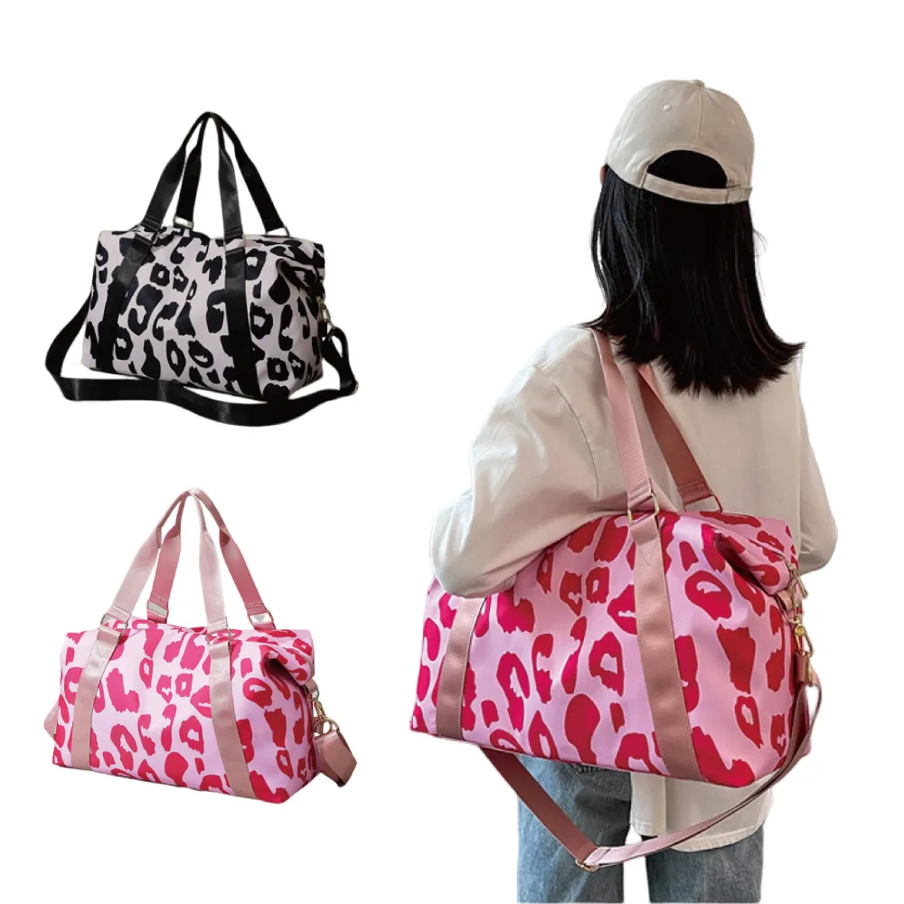 【樂居家】超大容量 時尚豹紋旅行袋(行李包 運動包 過夜包 旅行包 手提袋 購物袋 拉桿包 乾溼分)