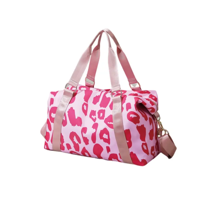 【樂居家】超大容量 時尚豹紋旅行袋(行李包 運動包 過夜包 旅行包 手提袋 購物袋 拉桿包 乾溼分)