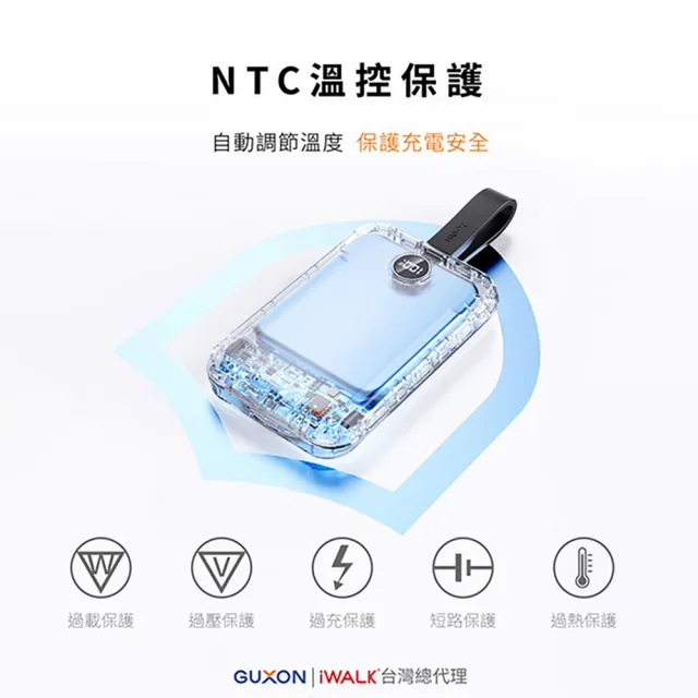 【iWALK】MAGO 10000mAh磁吸帶線行動電源/有標Wh/Qi2認證/快充30W(MXB010任選)
