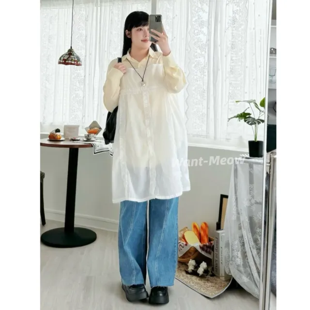 【Want-Meow】90公斤可穿日系中長版下木耳透膚雪紡背心多層次穿搭(大碼上衣/大碼/大尺碼/雪紡背心)