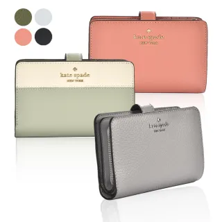 【KATE SPADE】經典金屬LOGO皮革釦式中夾(多色任選)