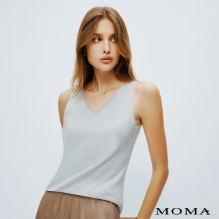 【MOMA】簡約 M+ 柔軟佳麗透膚網紗捲邊蠶絲混羊毛背心(兩色)