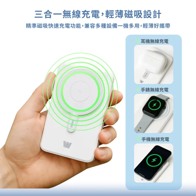 Wephone 5000mAh 22.5W 五合一磁吸無線多功能行動電源(手機/手錶/耳機/CCC認證)