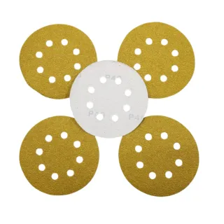 【森森機具】5吋8孔圓砂紙-黃(7合一 適用打磨 拋光 除鏽 木工)