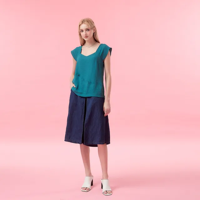 【ICHE 衣哲】Cop.Copine 法式獨特顯白潮水綠紡紗拼接造型上衣