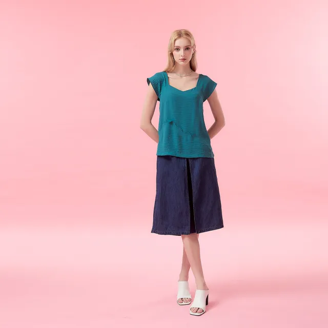 【ICHE 衣哲】Cop.Copine 法式獨特顯白潮水綠紡紗拼接造型上衣