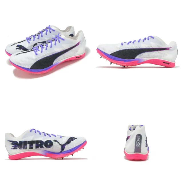【PUMA】田徑釘鞋 Mid Distance Nitro Elite 3 男鞋 白 紫 可拆式鞋釘 中距離跑(312637-01)