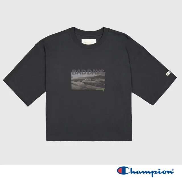 【Champion】官方直營 女款-ROCHESTER 寬版印花短袖TEE-黑色(117823-ES535-歐規)