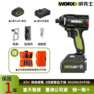 【WORX 威克士】20V  電動起子機 鋰電起子機WU294.5+F08(無刷起子機  衝擊起子機  扭力起子機  震動起子機)