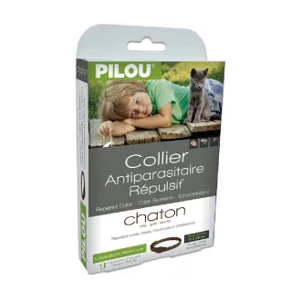 【Pilou 法國皮樂】非藥用防蚤蝨蚊項圈-幼貓用 35cm(防蚤蝨 防蚊子 寵物防跳蚤蚊子 派卡瑞丁)