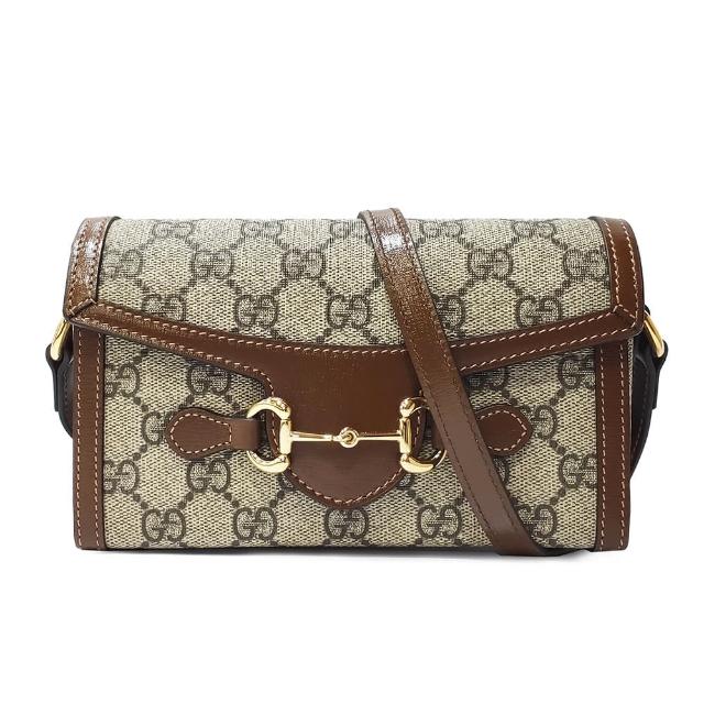 【GUCCI 古馳】699296 經典1955 Horsebit馬銜釦中性款肩背斜背迷你手機包(棕色-福利品)