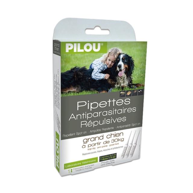 【Pilou 法國皮樂】非藥用防蚤蝨蚊滴劑-大型犬用 5ml*3管(15公斤以上成犬 GMP認證法國製造 派卡瑞丁)