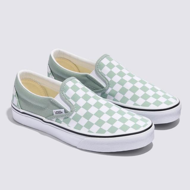 【VANS】官方旗艦 Classic Slip-On 綠色棋盤格滑板鞋 休閒鞋