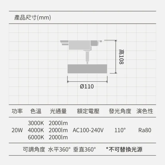 【金亮】4入組｜20W散光型軌道燈 黑白雙色 可調角度 高演色(廣角、柔光、泛光、散光、照射面積大、不刺眼)