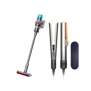 【dyson 戴森】V12 輕量無線吸塵器 + HT01 二合一吹風直髮器(銀銅色)超值組