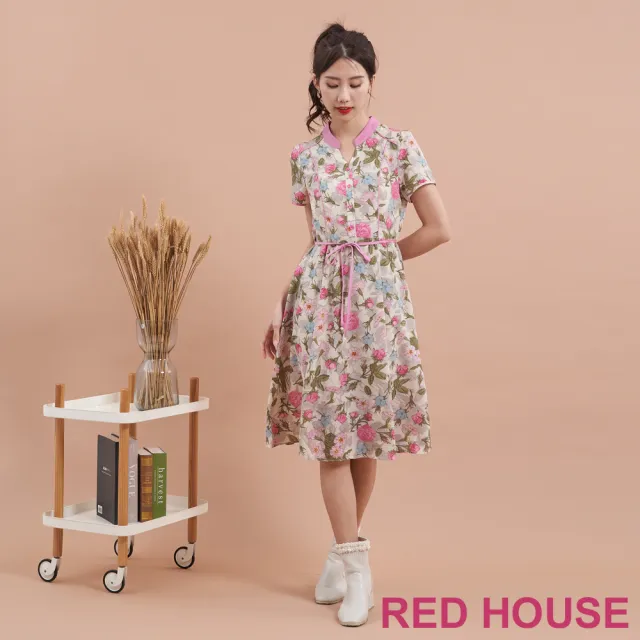 【RED HOUSE 蕾赫斯】浪漫亮眼花朵印花洋裝(粉色)