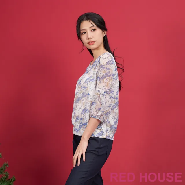【RED HOUSE 蕾赫斯】清新花草雪紡印花上衣(共2色)