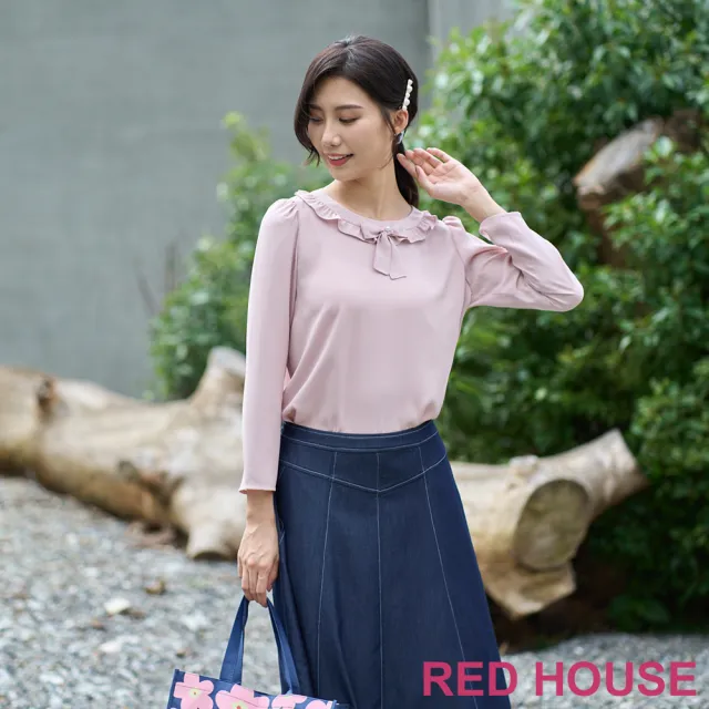 【RED HOUSE 蕾赫斯】甜美荷葉領雪紡上衣(共2色)