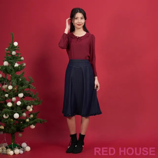 【RED HOUSE 蕾赫斯】甜美荷葉領雪紡上衣(共2色)