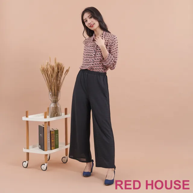 【RED HOUSE 蕾赫斯】都會細格紋路寬褲(黑色)